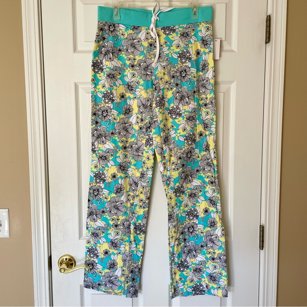 Kmart Teal Yellow Tropical Floral PJ Pants Wide Leg Cotton Lounge